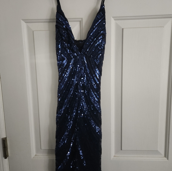 Navy Blue Sequin Prom Dress - Picture 6 of 6